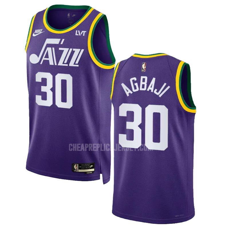 2023-24 men's utah jazz ochai agbaji 30 purple classic edition replica jersey