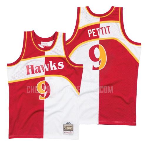 men's atlanta hawks bob pettit 9 red white split hardwood classics replica jersey