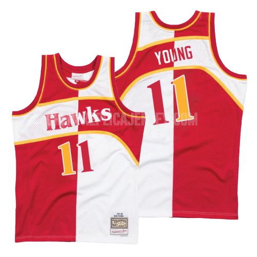 men's atlanta hawks trae young 11 red white split hardwood classics replica jersey