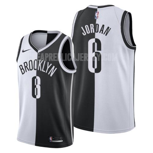 men's brooklyn nets deandre jordan 6 black white split replica jersey