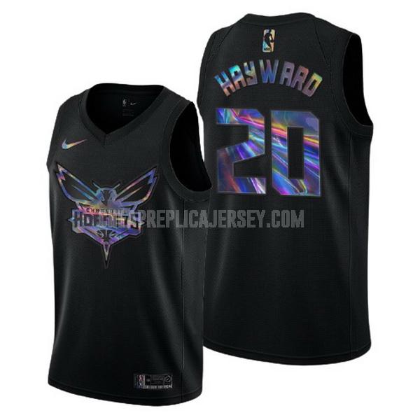men's charlotte hornets gordon hayward 20 black logo holographic replica jersey