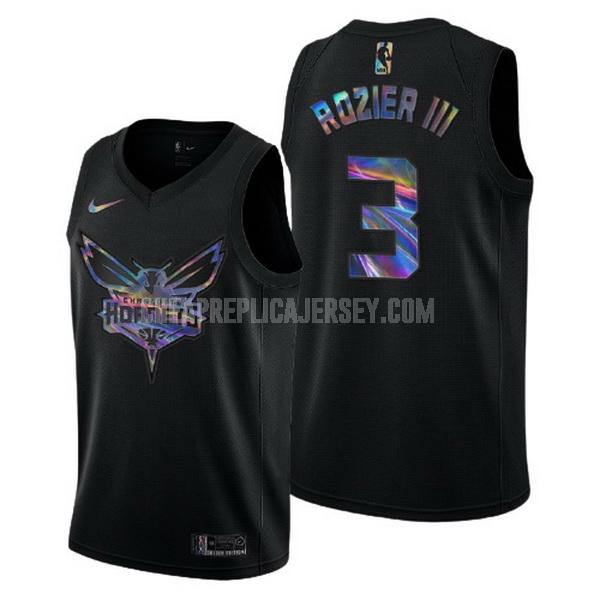 men's charlotte hornets terry rozier iii 3 black logo holographic replica jersey