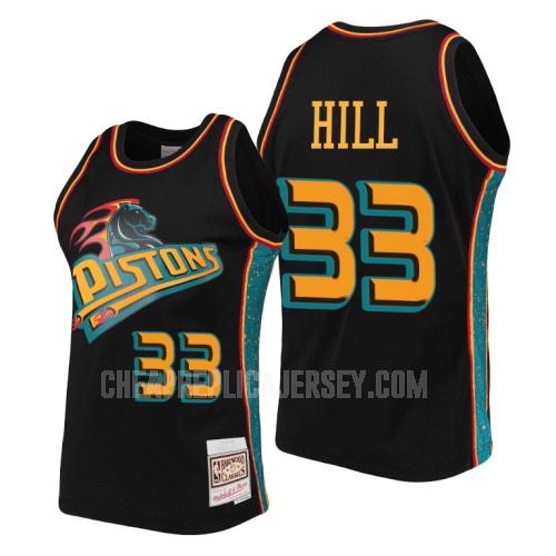 men's detroit pistons grant hill 33 black rings collection replica jersey