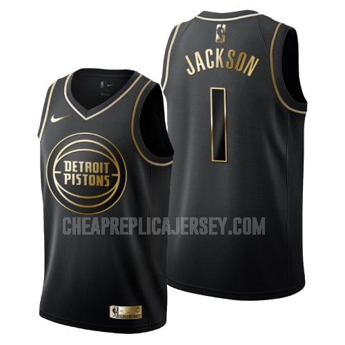 men's detroit pistons reggie jackson 1 black golden edition replica jersey