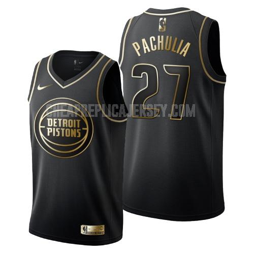 men's detroit pistons zaza pachulia 27 black golden edition replica jersey
