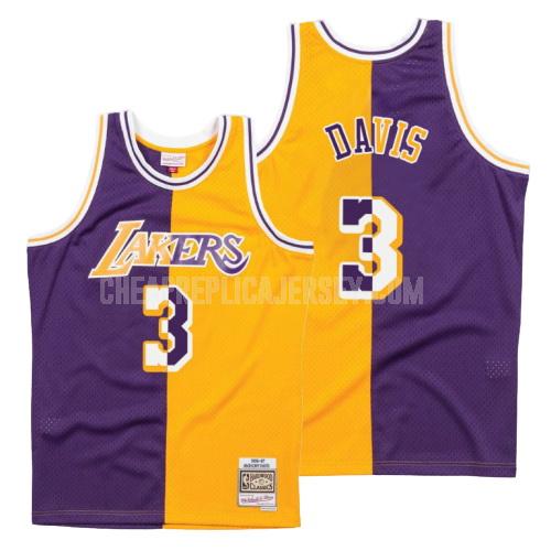 men's los angeles lakers anthony davis 3 purple yellow split hardwood classics replica jersey