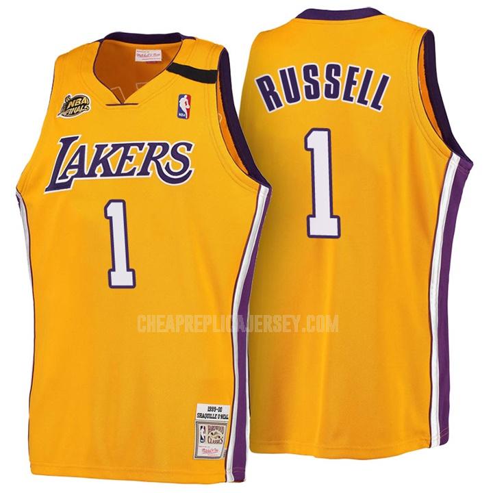 men's los angeles lakers d'angelo russell 1 yellow hardwood classics replica jersey