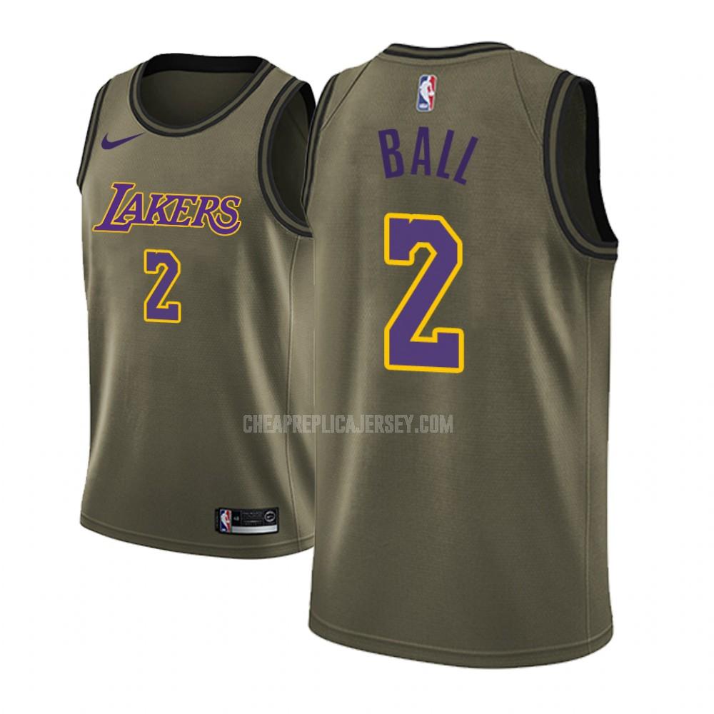 men's los angeles lakers lonzo ball 2 military green fashion edition replica jersey