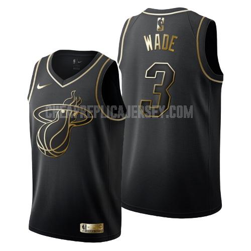 men's miami heat dwyane wade 3 black golden edition replica jersey
