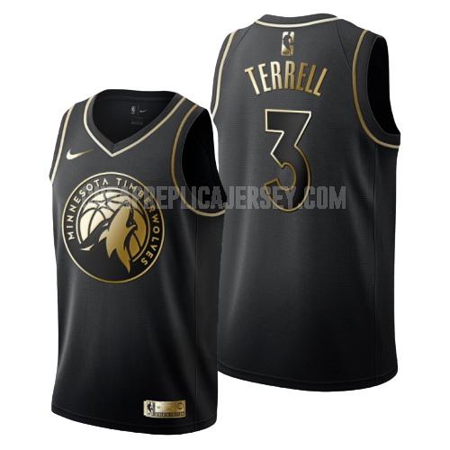 men's minnesota timberwolves jared terrell 3 black golden edition replica jersey
