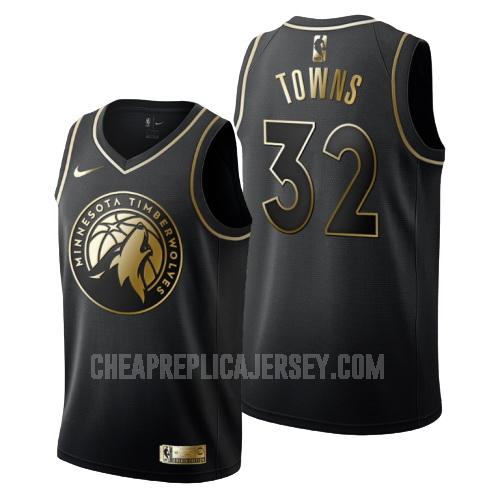 men's minnesota timberwolves karl anthony towns 32 black golden edition replica jersey