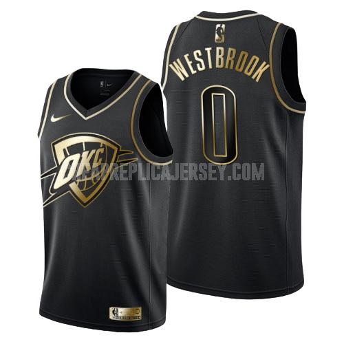 men's oklahoma city thunder russell westbrook 0 black golden edition replica jersey