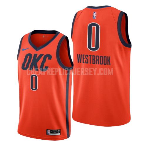 men's oklahoma city thunder russell westbrook 0 orange earned edition replica jersey
