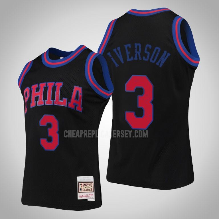 men's philadelphia 76ers allen iverson 3 black rings collection replica jersey