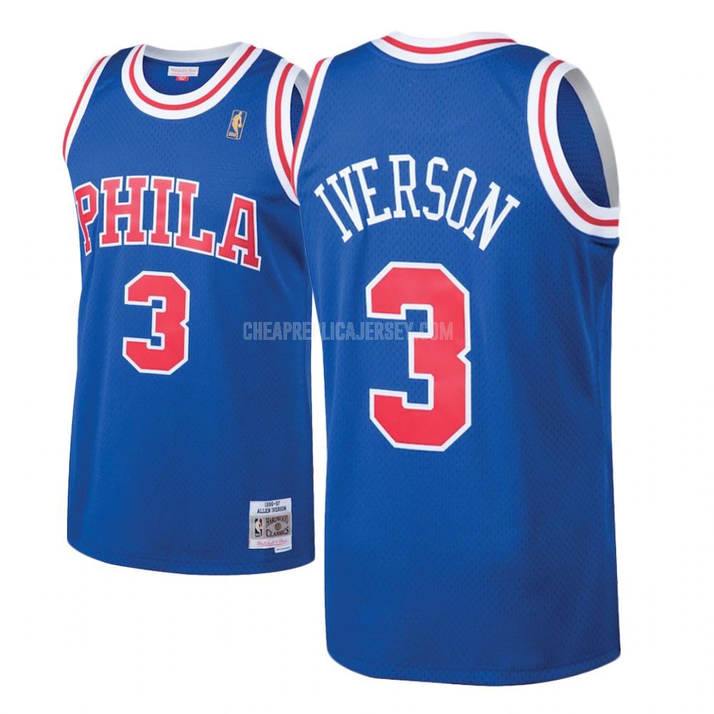 men's philadelphia 76ers allen iverson 3 blue hardwood classics replica jersey