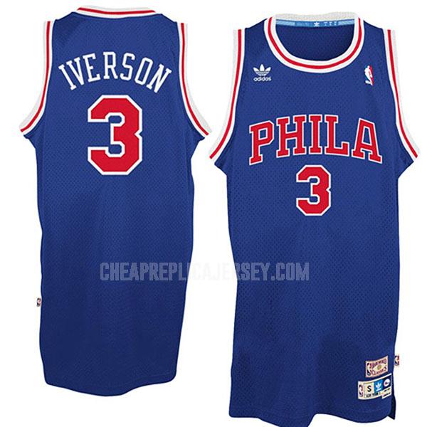 men's philadelphia 76ers allen iverson 3 blue throwback replica jersey