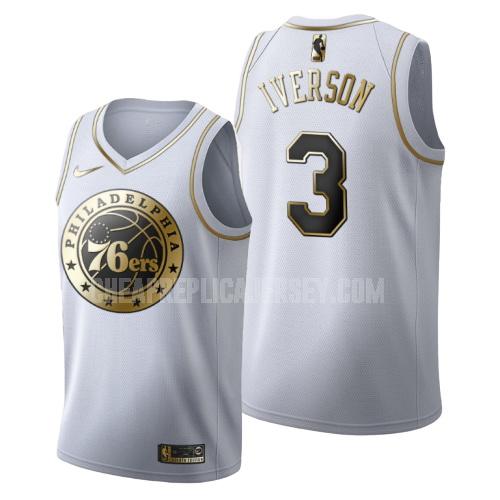men's philadelphia 76ers allen iverson 3 white golden edition replica jersey