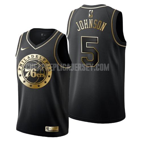 men's philadelphia 76ers amir johnson 5 black golden edition replica jersey