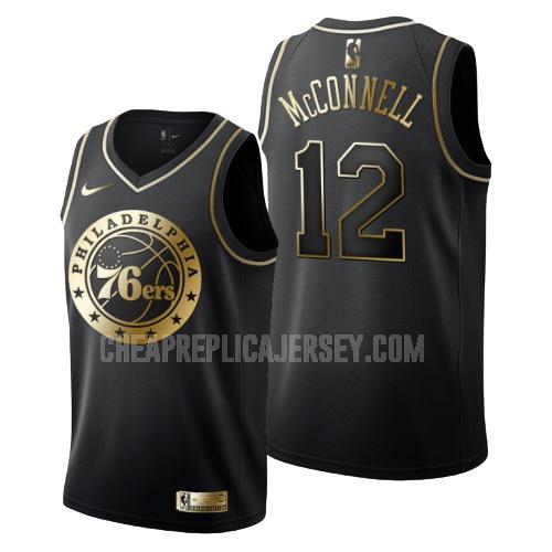 men's philadelphia 76ers tj mcconnell 12 black golden edition replica jersey