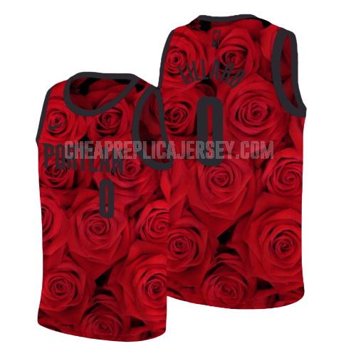 men's portland trail blazers damian lillard 0 red rose flower replica jersey