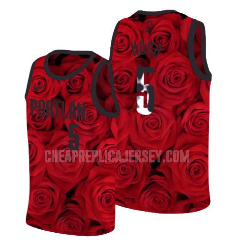 men's portland trail blazers rodney hood 5 red rose flower replica jersey