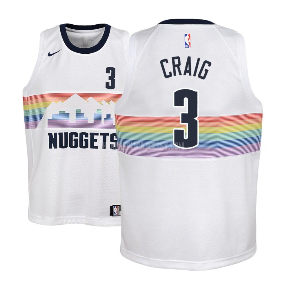 youth denver nuggets torrey craig 3 white city edition replica jersey