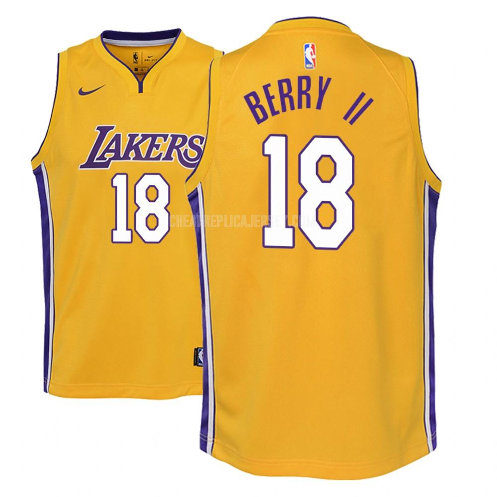 youth los angeles lakers joel berry ii 18 yellow icon replica jersey