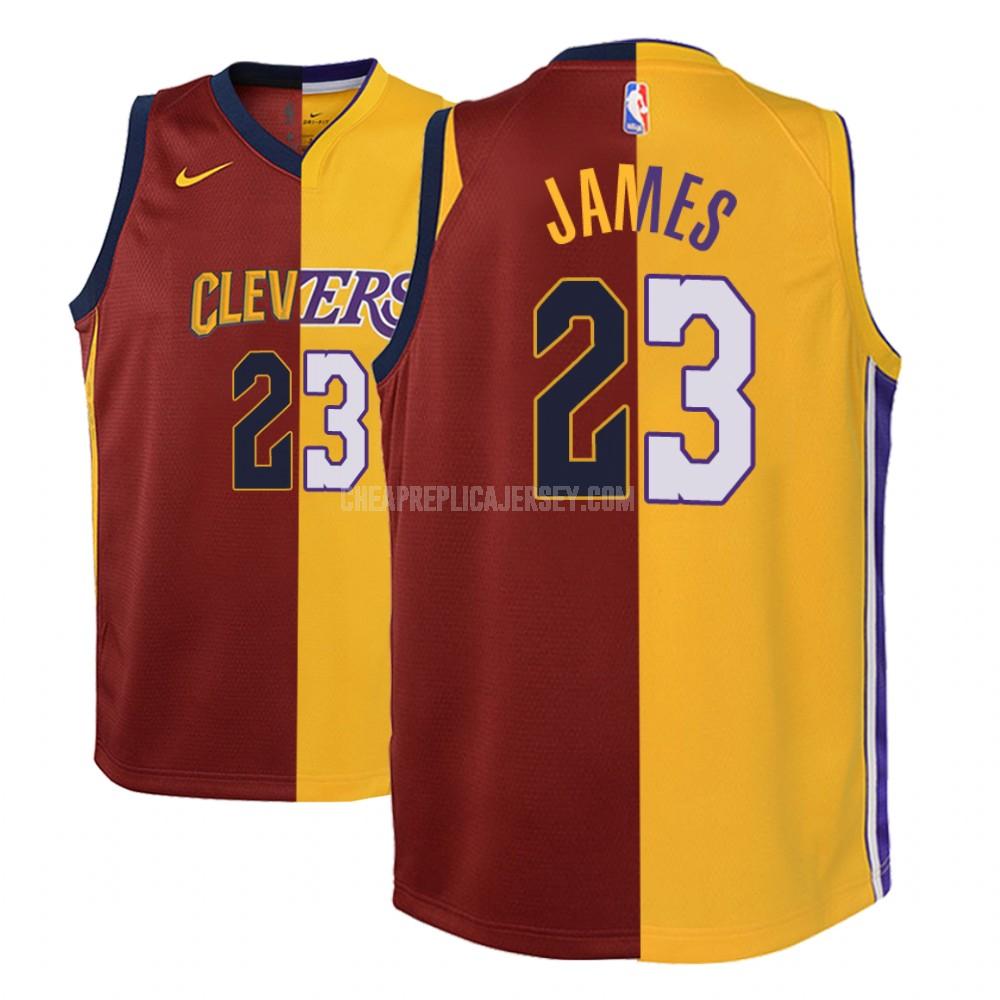 youth los angeles lakers lebron james 23 red yellow split replica jersey
