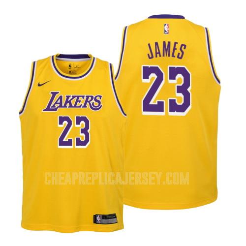 youth los angeles lakers lebron james 23 yellow icon replica jersey