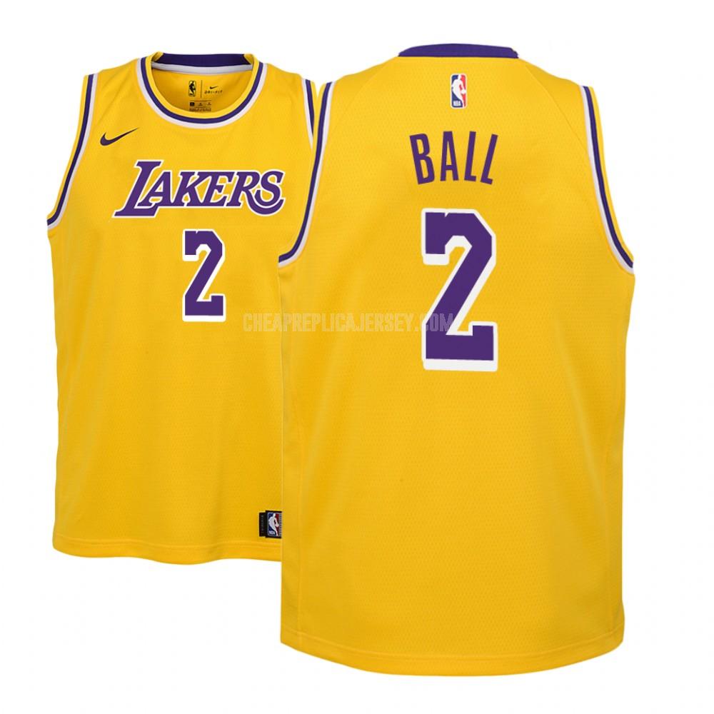 youth los angeles lakers lonzo ball 2 yellow icon replica jersey