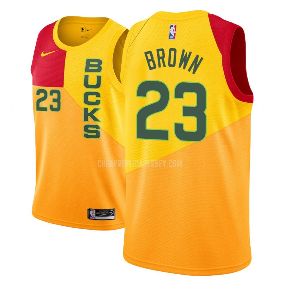 youth milwaukee bucks sterling brown 23 yellow city edition replica jersey
