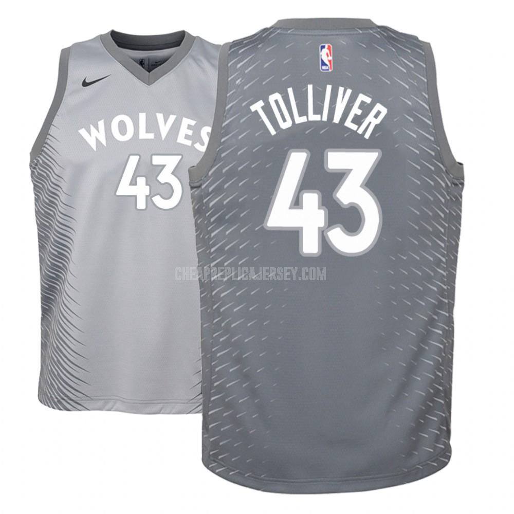 youth minnesota timberwolves anthony tolliver 43 gray city edition replica jersey