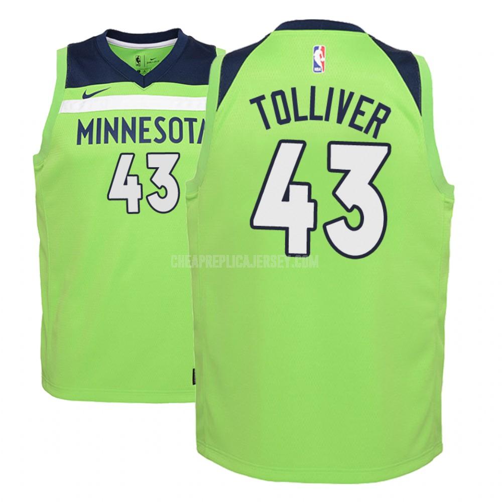youth minnesota timberwolves anthony tolliver 43 green statement replica jersey