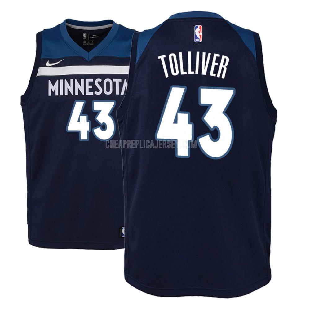 youth minnesota timberwolves anthony tolliver 43 navy icon replica jersey