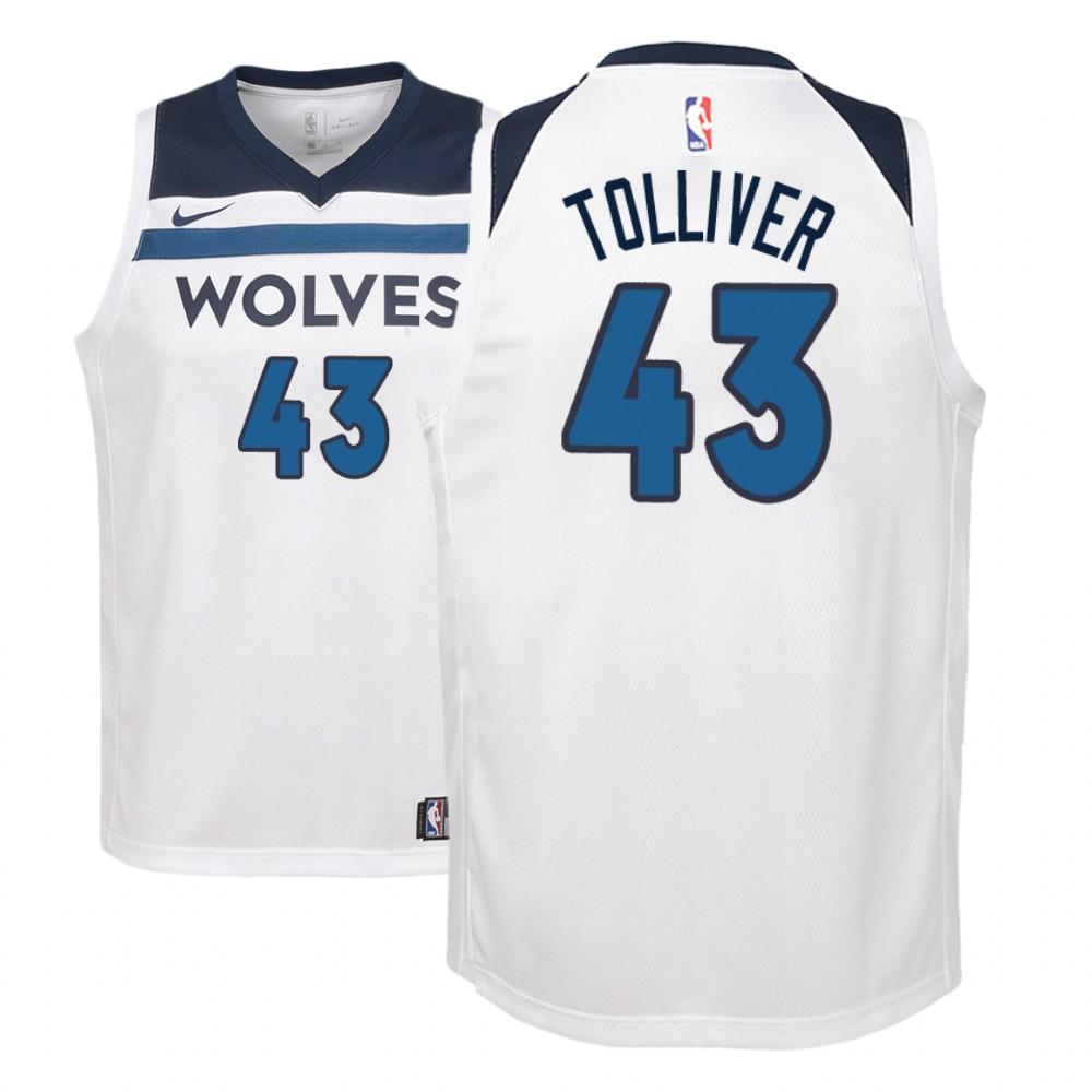 youth minnesota timberwolves anthony tolliver 43 white association replica jersey