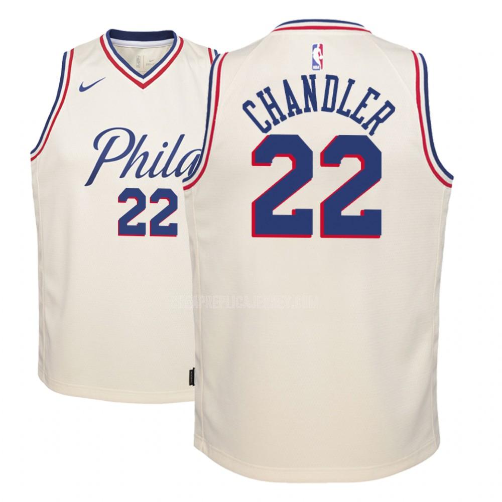 youth philadelphia 76ers wilson chandler 22 cream color city edition replica jersey